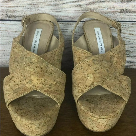 DIANE VON FURSTENBERG DVF Wedge Cork Sandals Sz 6 - Picture 2 of 5